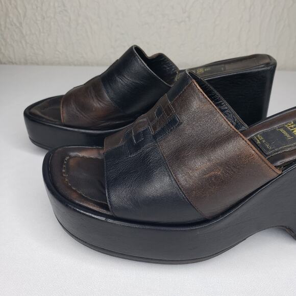 Fendi Platform Slides Sandals Logo Size 5 US Black Brown Vintage Made in Italy - Picture 10 of 15